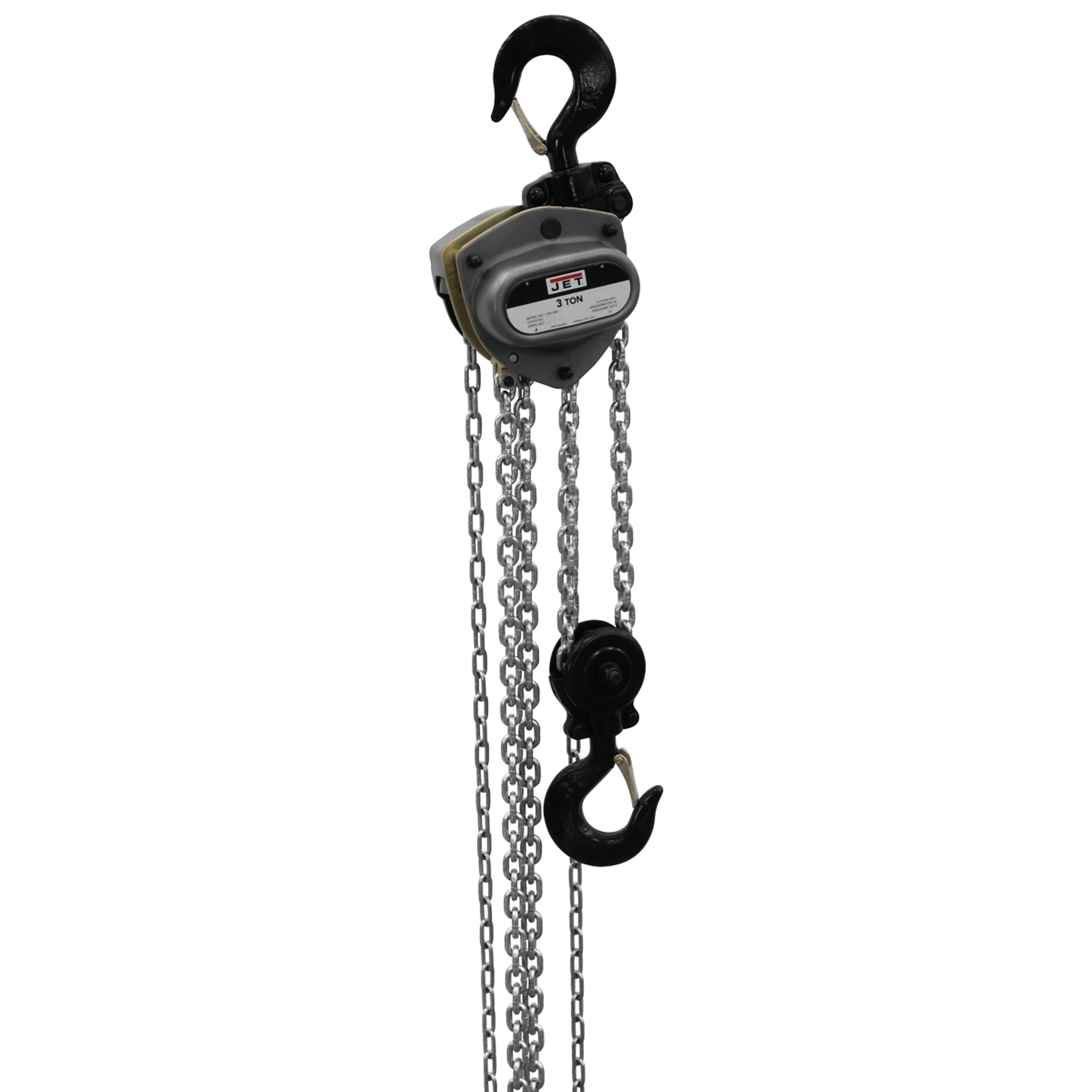 Jet, L100 Manual Chain Hoist, Capacity 6000 lb, Lift Height 70 ft, Model# L100-300WO-70
